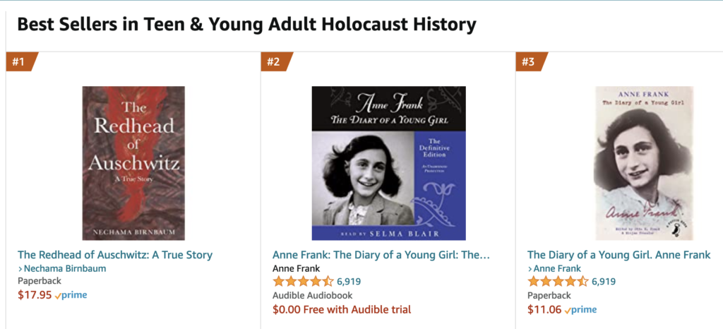 The Redhead of Auschwitz by Nechama Birnbaum bestseller on Amazon