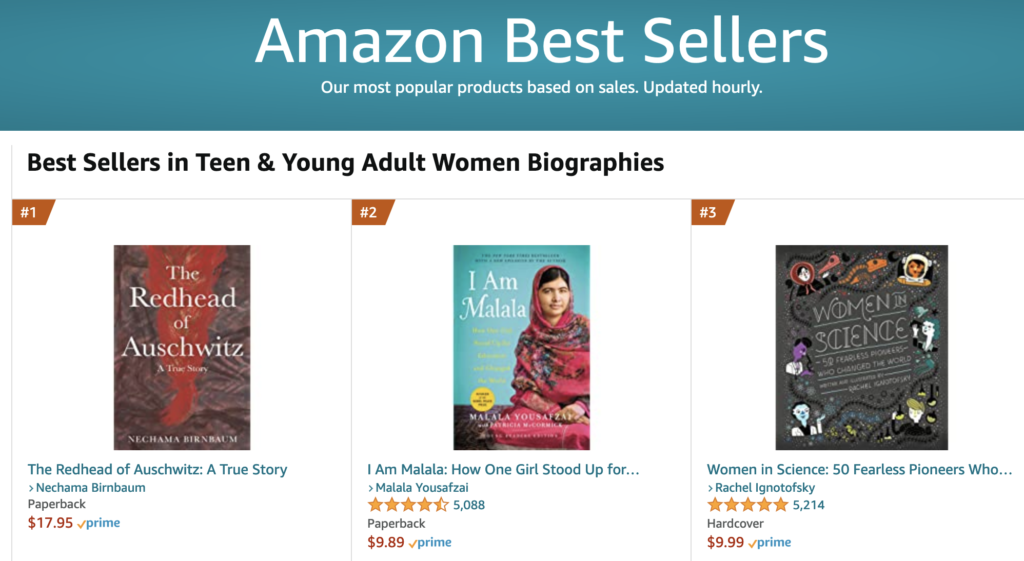 The Redhead of Auschwitz by Nechama Bitrnbaum is bestseller Women Biographies on Amazon